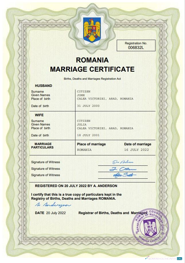 Download Romania marriage certificate Word and PDF template Photoshop template